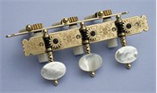 L505: Rodgers style engraved brass side plates, light mop oval buttons, cream colored rollers